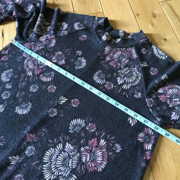 Whimsygoth Mock Neck Jersey Knit Swing Abstract Floral Mini Dress - Picture 11 of 15